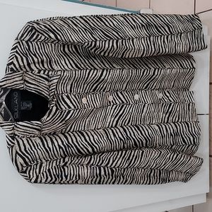 Vtg. Silkland Zebra Print Jacket/Top Sz 10/Shell Buttons All Silk Lined Black